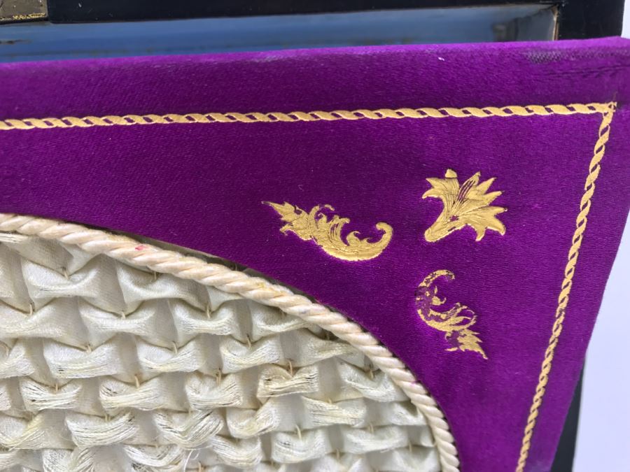 Antique Wooden Sewing Box With Intricate Mother Of Pearl Inlay On Top And Front [Photo 13]