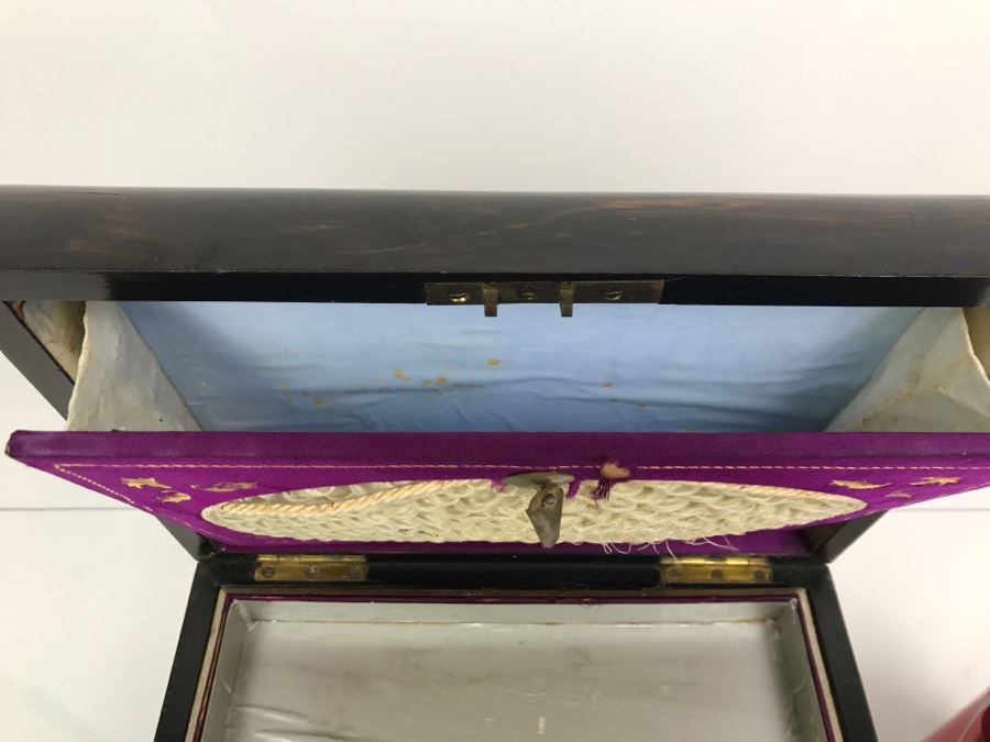 Antique Wooden Sewing Box With Intricate Mother Of Pearl Inlay On Top And Front [Photo 14]