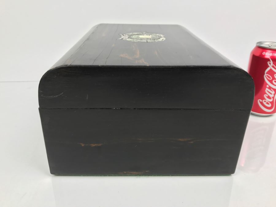 Antique Wooden Sewing Box With Intricate Mother Of Pearl Inlay On Top And Front [Photo 11]