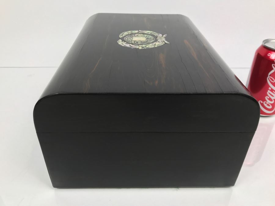 Antique Wooden Sewing Box With Intricate Mother Of Pearl Inlay On Top And Front [Photo 9]
