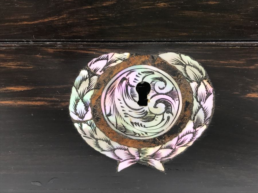 Antique Wooden Sewing Box With Intricate Mother Of Pearl Inlay On Top And Front [Photo 6]