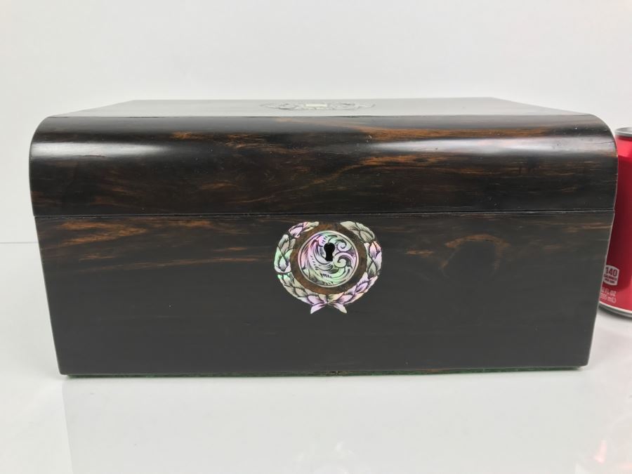 Antique Wooden Sewing Box With Intricate Mother Of Pearl Inlay On Top And Front [Photo 5]