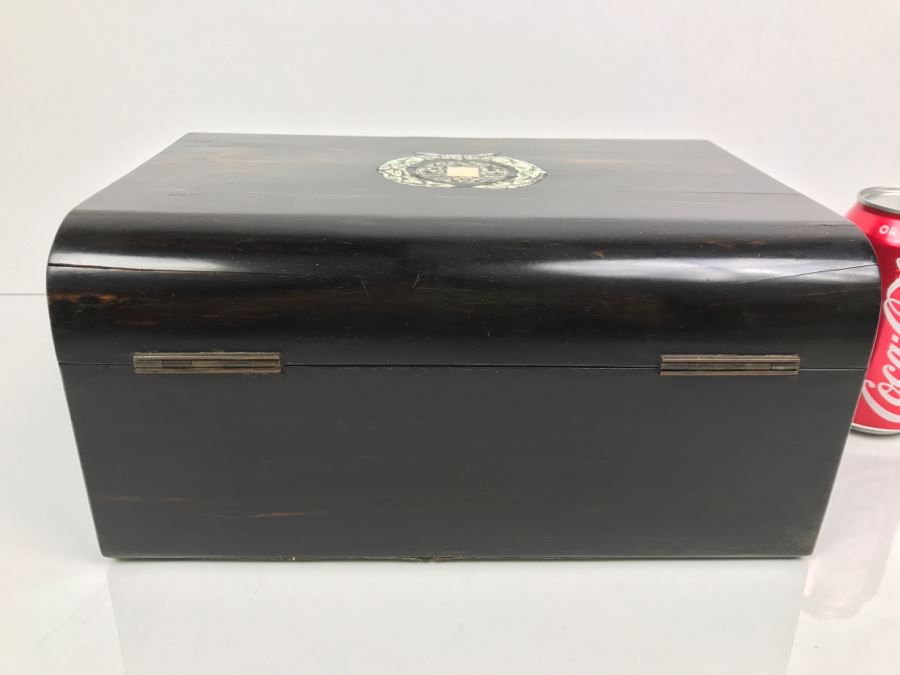 Antique Wooden Sewing Box With Intricate Mother Of Pearl Inlay On Top And Front [Photo 10]