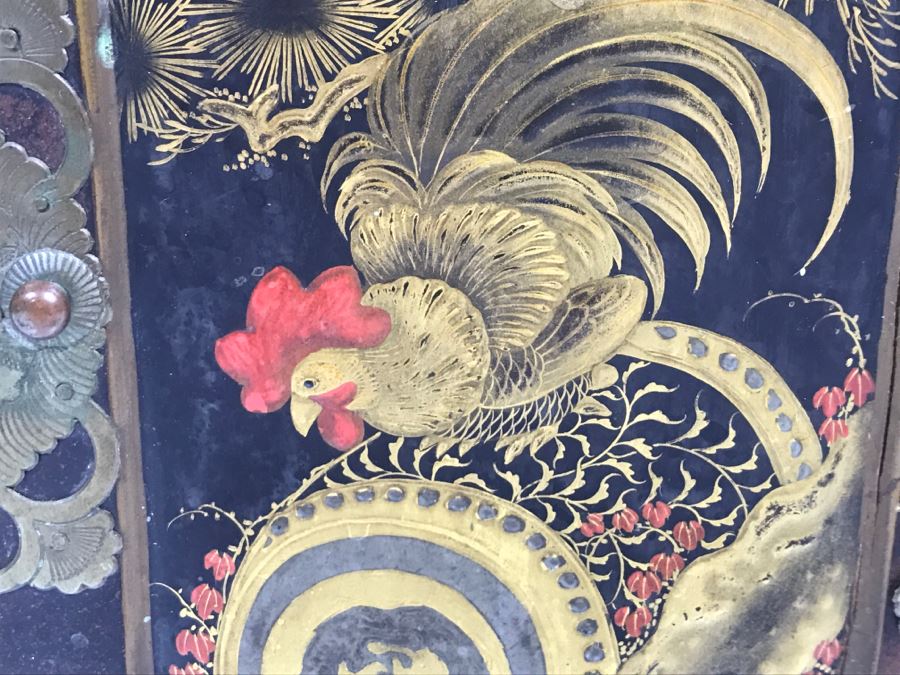 Antique Lacquer Asian Box With Rooster On Front - See Photos For Details [Photo 8]