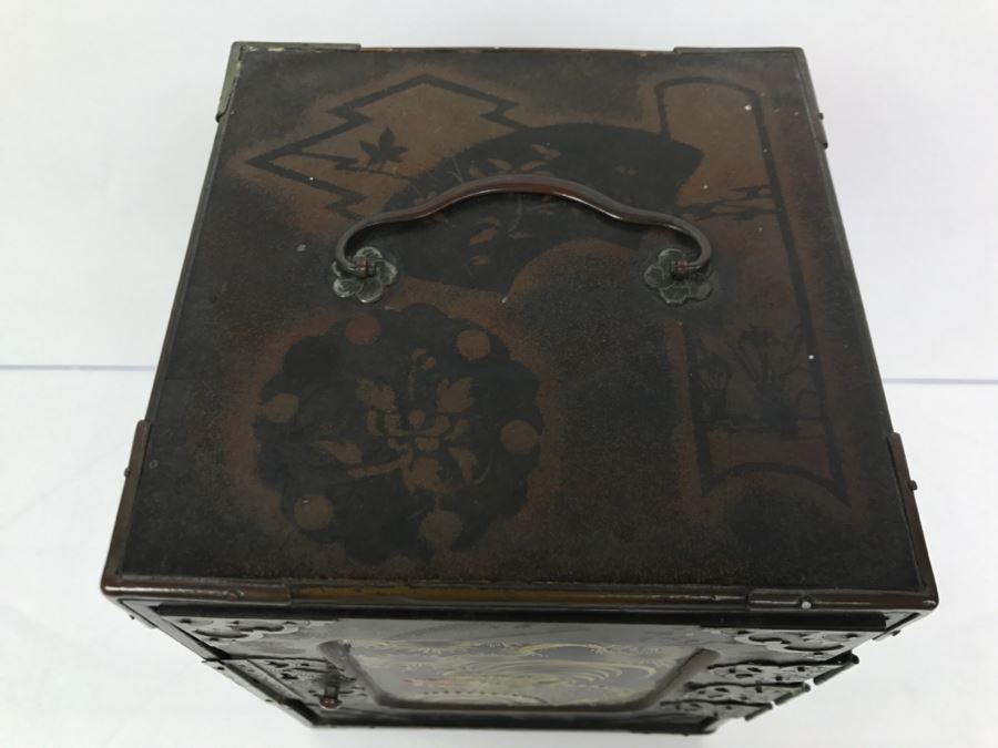 Antique Lacquer Asian Box With Rooster On Front - See Photos For Details [Photo 13]