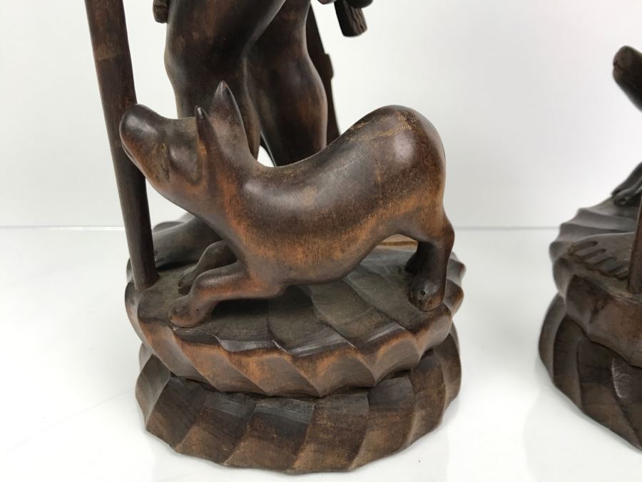 Pair Of Nicely Carved Figures Man Woman And Child With Dogs [Photo 17]