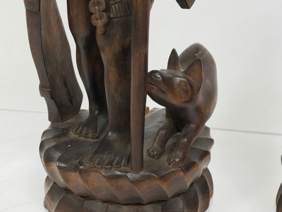 Pair Of Nicely Carved Figures Man Woman And Child With Dogs [Photo 13]