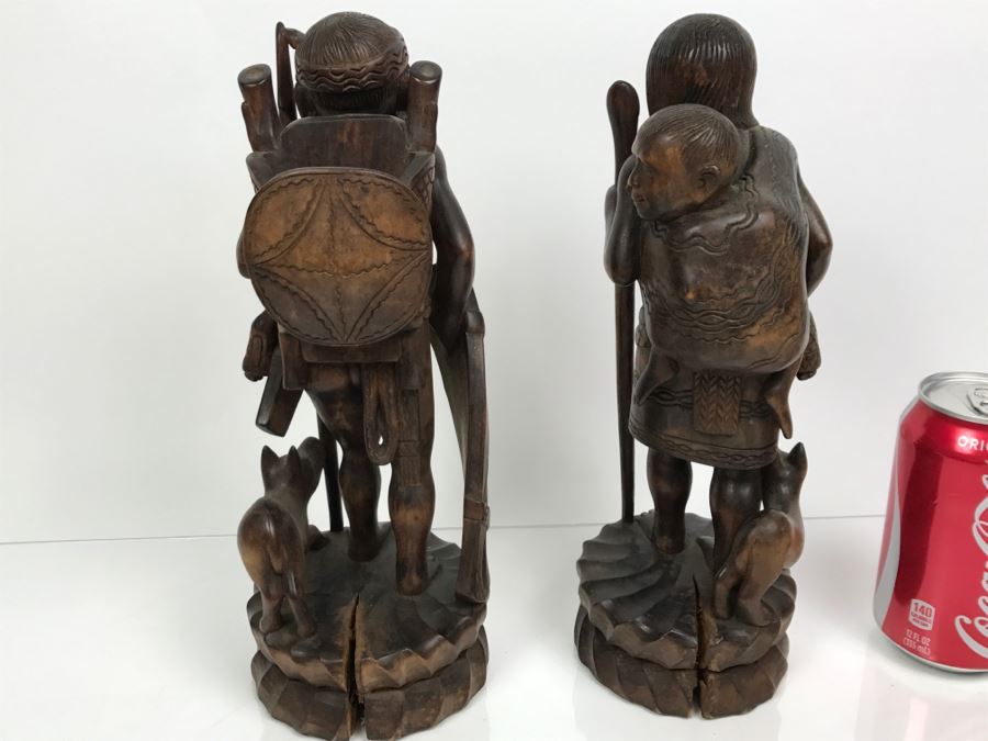 Pair Of Nicely Carved Figures Man Woman And Child With Dogs [Photo 3]