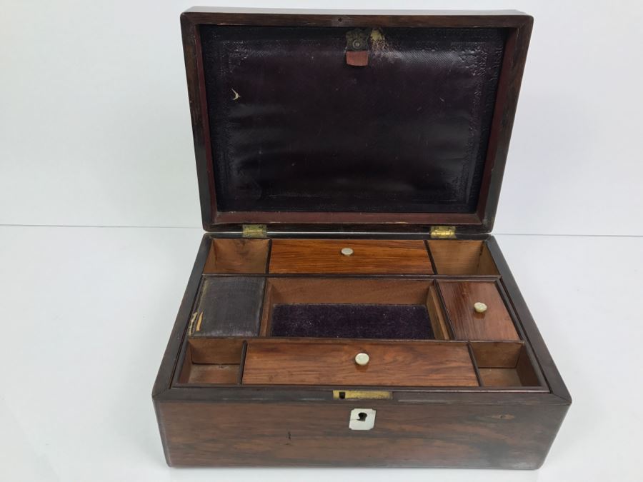 Vintage Wooden Sewing Box With Multiple Compartments