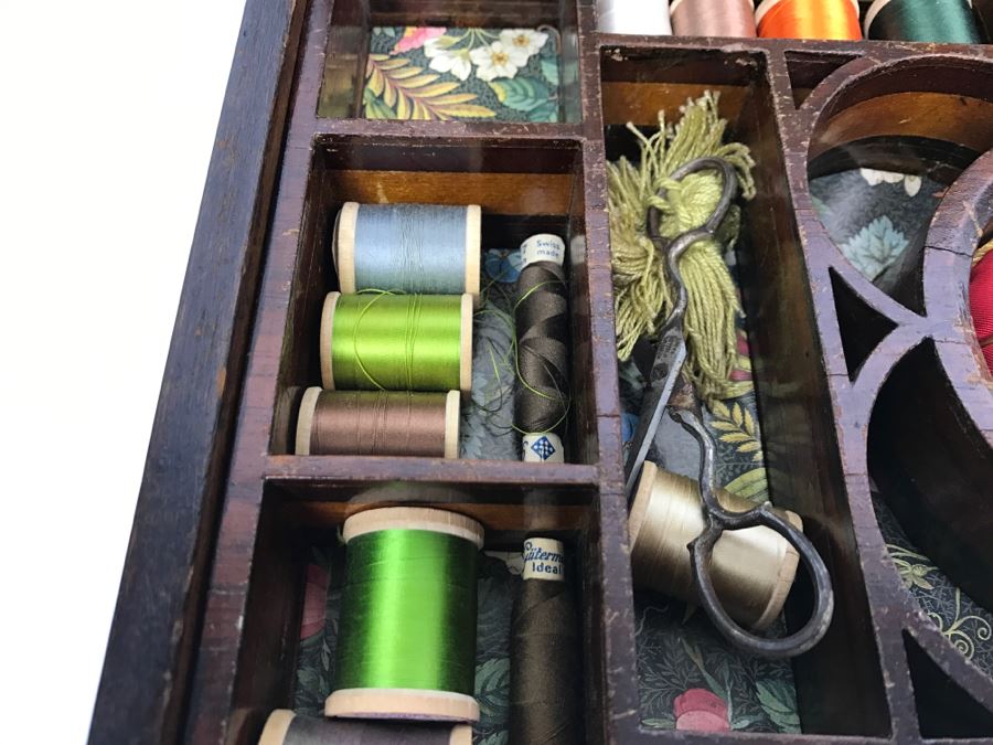 Antique Sewing Box With Needlepoint Filled With Vintage Sewing Supplies [Photo 10]