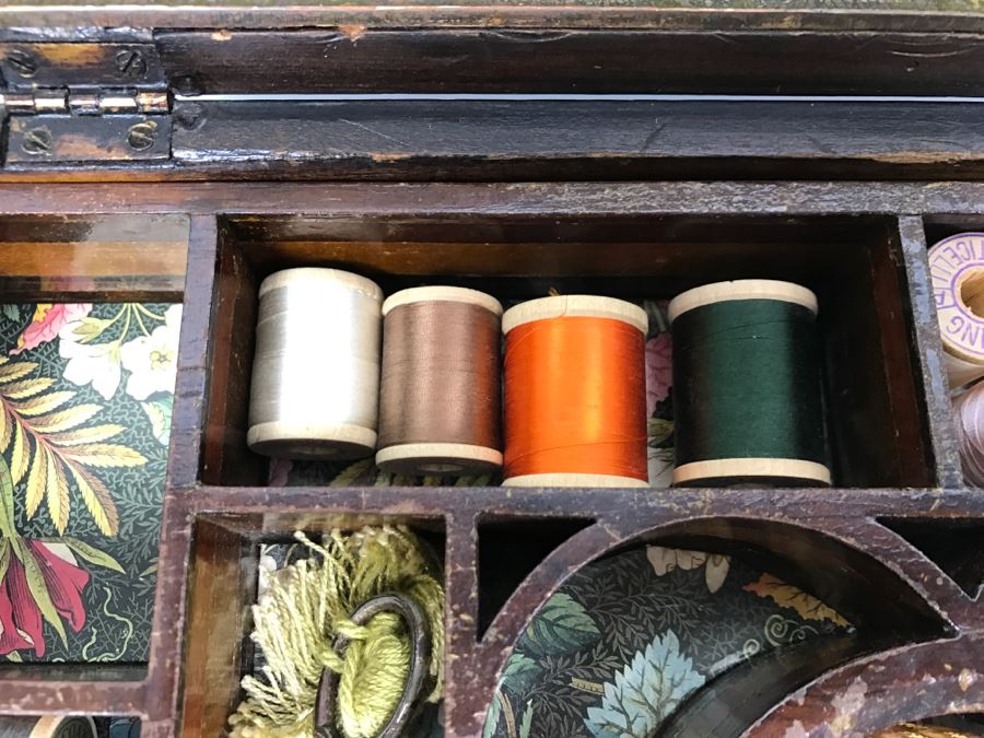 Antique Sewing Box With Needlepoint Filled With Vintage Sewing Supplies [Photo 11]