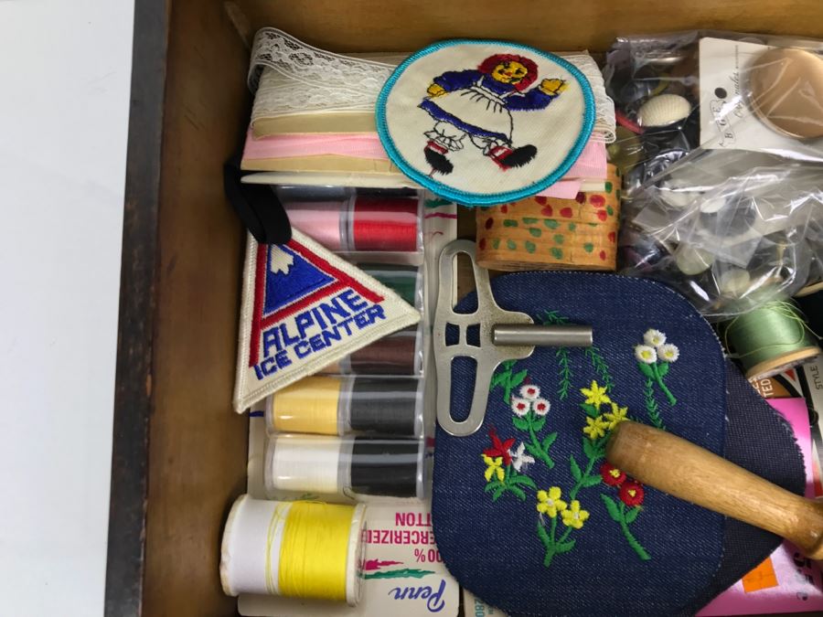 Antique Sewing Box With Needlepoint Filled With Vintage Sewing Supplies [Photo 15]
