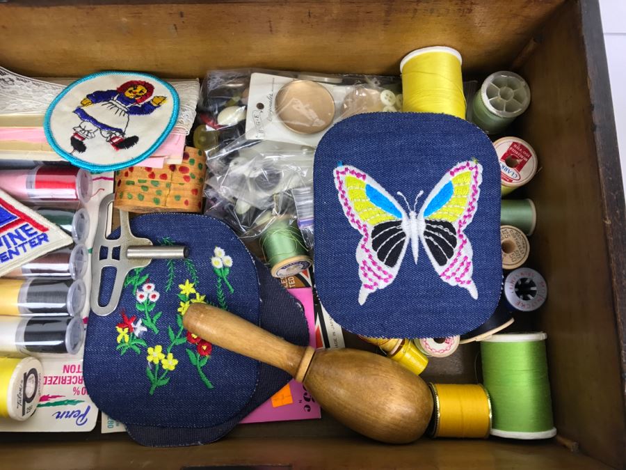 Antique Sewing Box With Needlepoint Filled With Vintage Sewing Supplies [Photo 17]