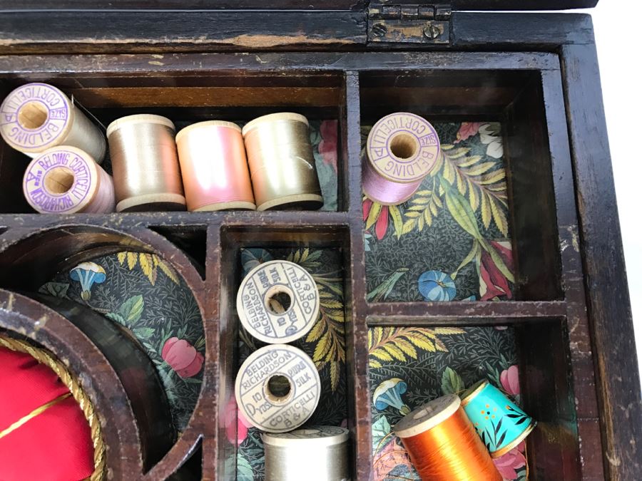 Antique Sewing Box With Needlepoint Filled With Vintage Sewing Supplies [Photo 12]