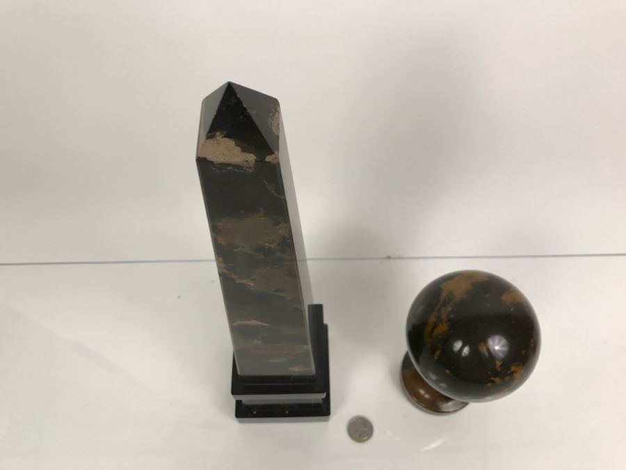 Carved Stone Obelisk And Round Ornament Made In Pakistan [Photo 7]