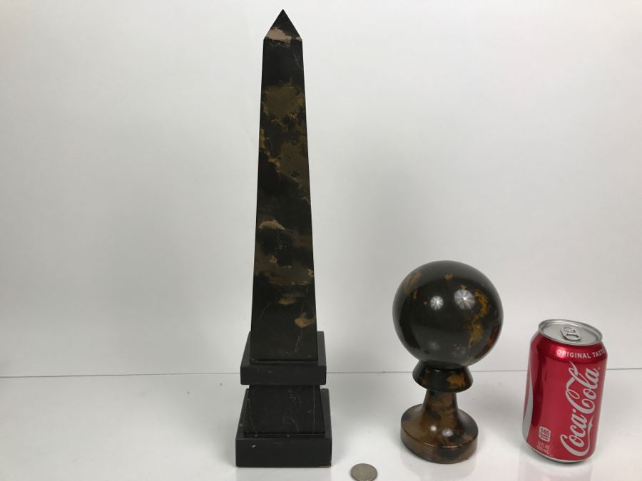 Carved Stone Obelisk And Round Ornament Made In Pakistan [Photo 3]
