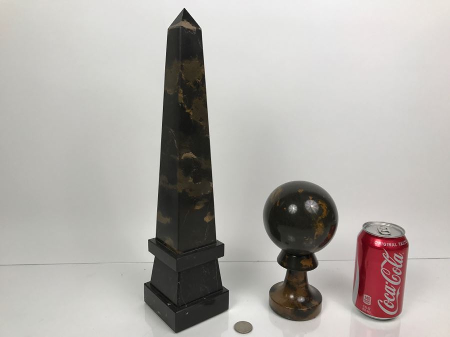 Carved Stone Obelisk And Round Ornament Made In Pakistan [Photo 2]
