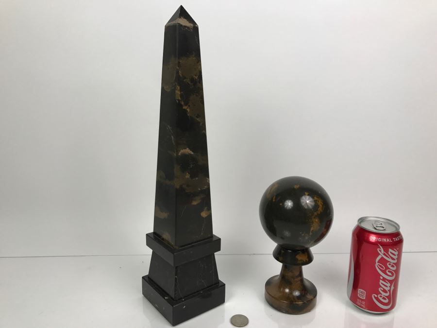 Carved Stone Obelisk And Round Ornament Made In Pakistan