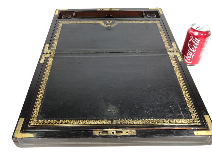 Antique Portable Writing Desk With Lockable Compartment Only Have Key To Lockable Compartment Inside [Photo 5]