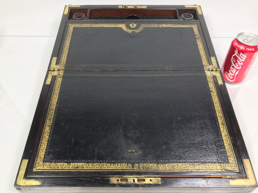 Antique Portable Writing Desk With Lockable Compartment Only Have Key To Lockable Compartment Inside [Photo 6]