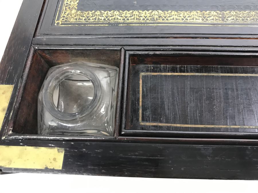 Antique Portable Writing Desk With Lockable Compartment Only Have Key To Lockable Compartment Inside [Photo 10]