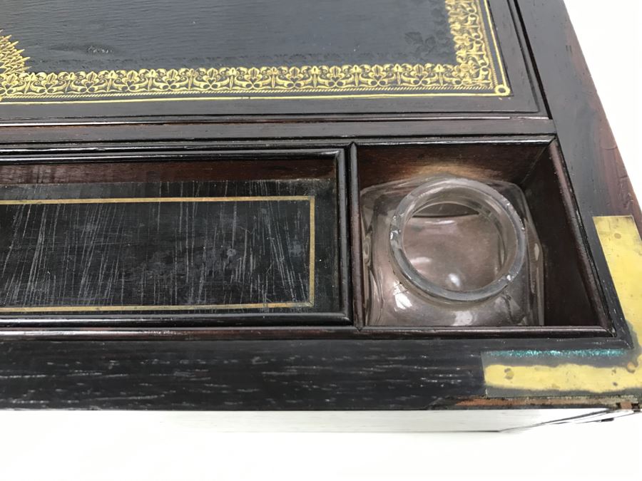 Antique Portable Writing Desk With Lockable Compartment Only Have Key To Lockable Compartment Inside [Photo 12]