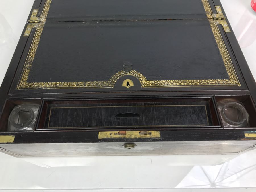 Antique Portable Writing Desk With Lockable Compartment Only Have Key To Lockable Compartment Inside [Photo 3]