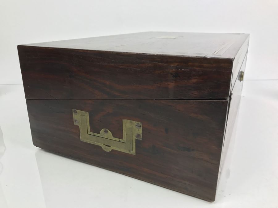 Antique Portable Writing Desk With Lockable Compartment Only Have Key To Lockable Compartment Inside [Photo 25]