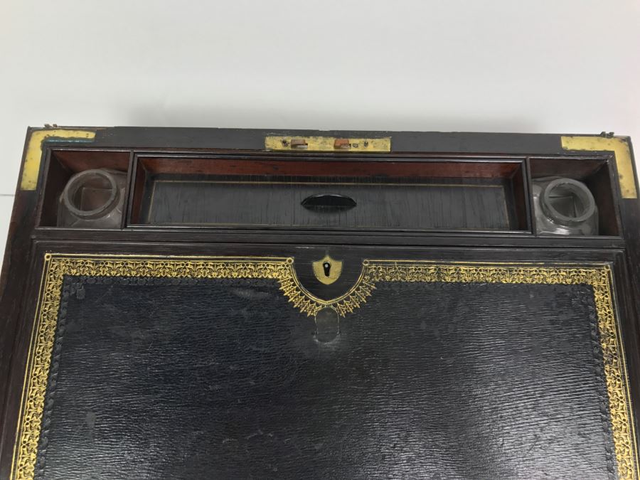 Antique Portable Writing Desk With Lockable Compartment Only Have Key To Lockable Compartment Inside [Photo 7]