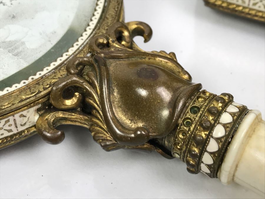 Antique Austrian Vanity Set With Vanity Mirror, Pair Of Brushes And Jar [Photo 18]