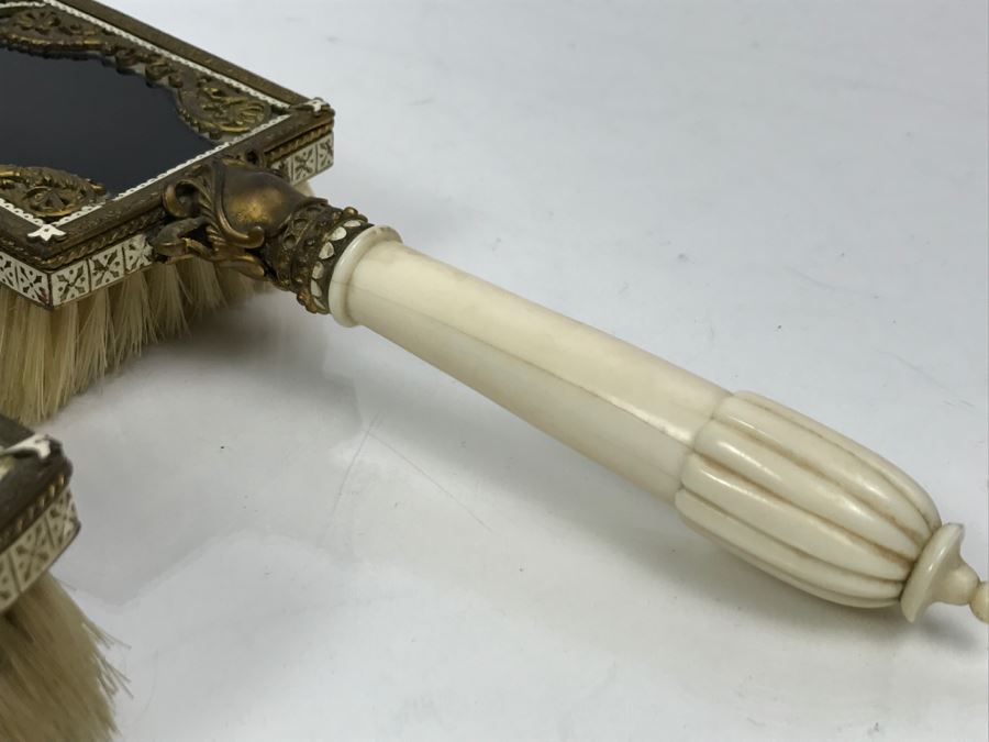 Antique Austrian Vanity Set With Vanity Mirror, Pair Of Brushes And Jar [Photo 10]