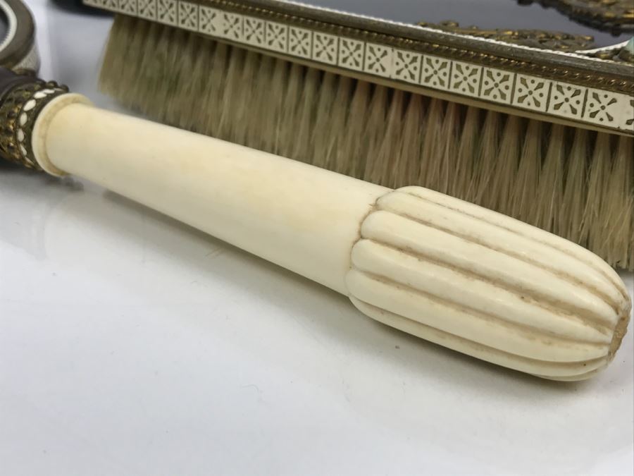 Antique Austrian Vanity Set With Vanity Mirror, Pair Of Brushes And Jar [Photo 7]