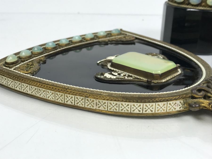 Antique Austrian Vanity Set With Vanity Mirror, Pair Of Brushes And Jar [Photo 5]