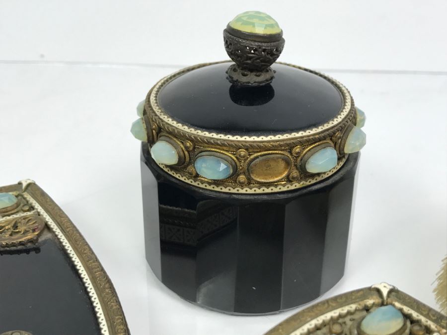 Antique Austrian Vanity Set With Vanity Mirror, Pair Of Brushes And Jar [Photo 14]