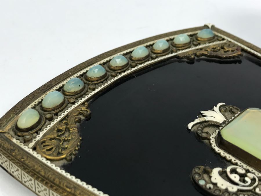 Antique Austrian Vanity Set With Vanity Mirror, Pair Of Brushes And Jar [Photo 4]