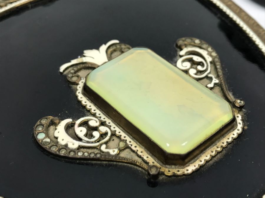 Antique Austrian Vanity Set With Vanity Mirror, Pair Of Brushes And Jar [Photo 3]