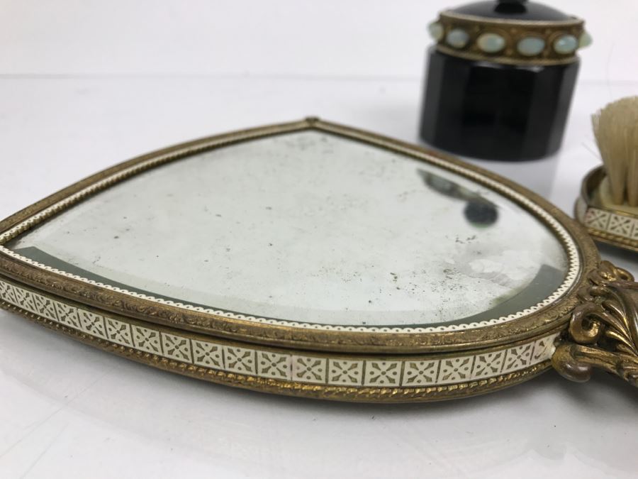 Antique Austrian Vanity Set With Vanity Mirror, Pair Of Brushes And Jar [Photo 21]