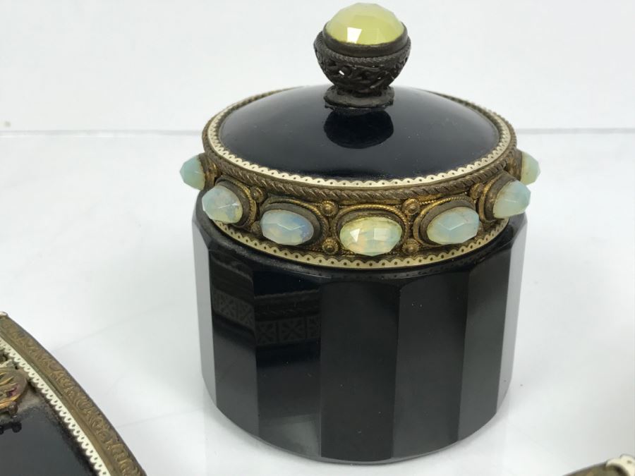 Antique Austrian Vanity Set With Vanity Mirror, Pair Of Brushes And Jar [Photo 13]