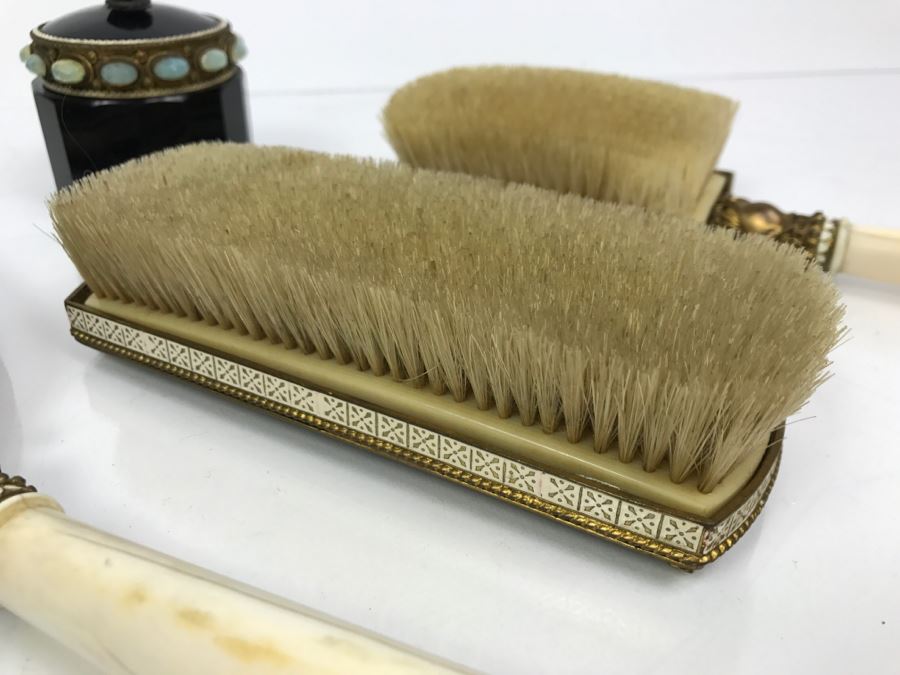 Antique Austrian Vanity Set With Vanity Mirror, Pair Of Brushes And Jar [Photo 22]