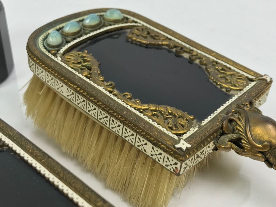 Antique Austrian Vanity Set With Vanity Mirror, Pair Of Brushes And Jar [Photo 11]