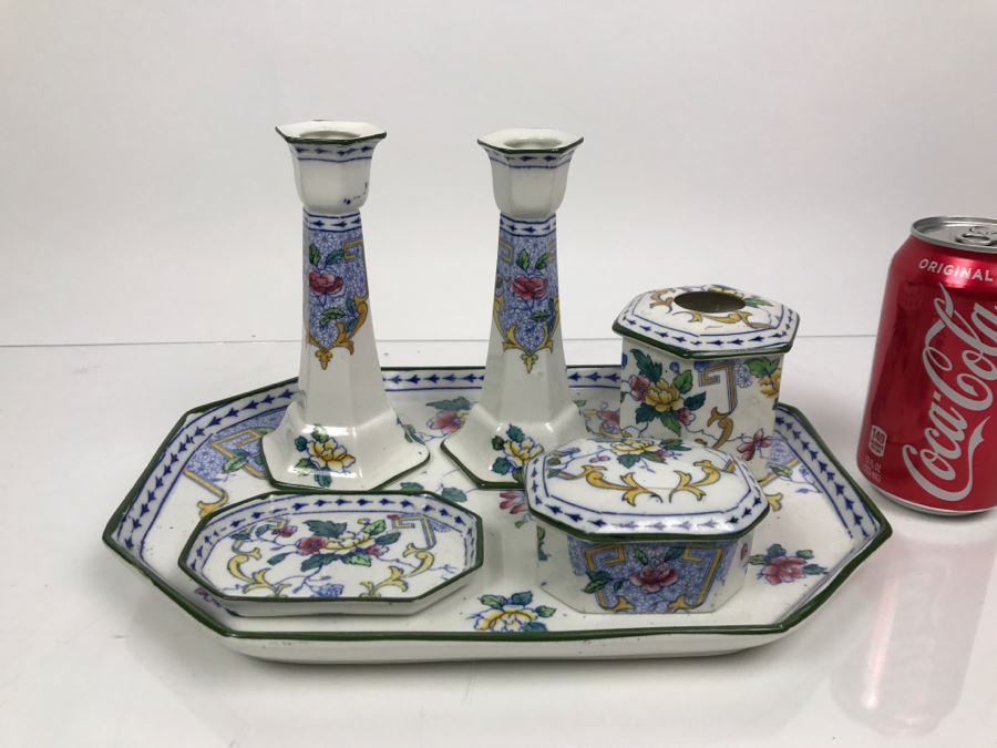 S Hancock & Sons Corona Ware China Set With Candlesticks And Tray
