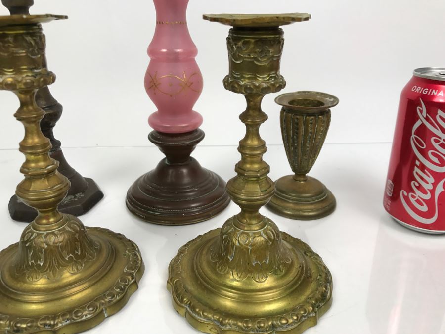 Set Of (5) Vintage Brass Candlesticks [Photo 3]