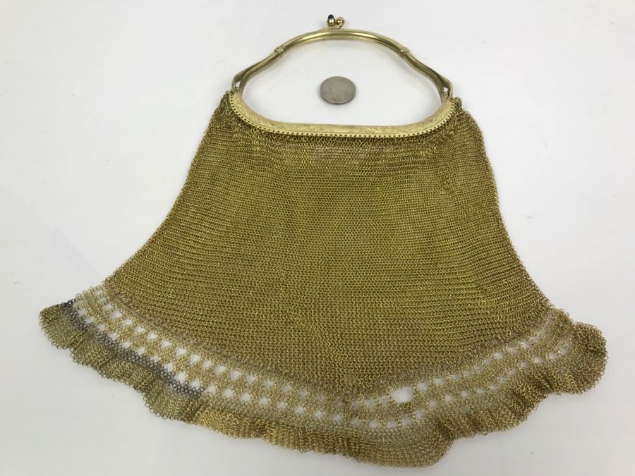 Vintage Gold Tone Mesh Purse 1912 Patent Date [Photo 2]