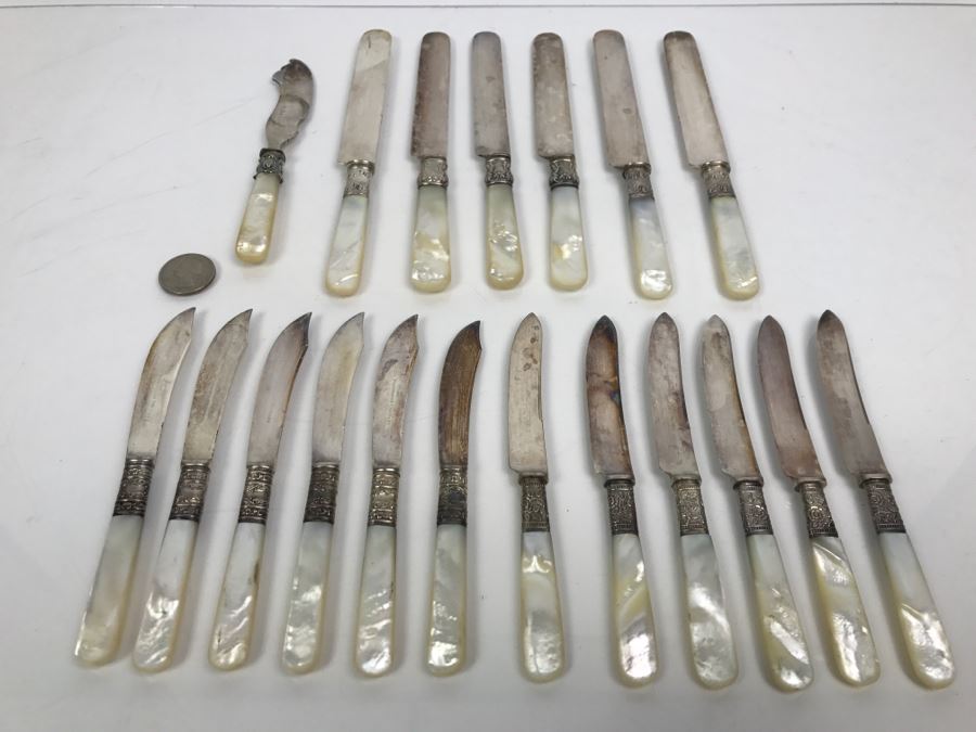 Collection Of Stering Silver With Mother Of Pearl Handle Knives [Photo 4]