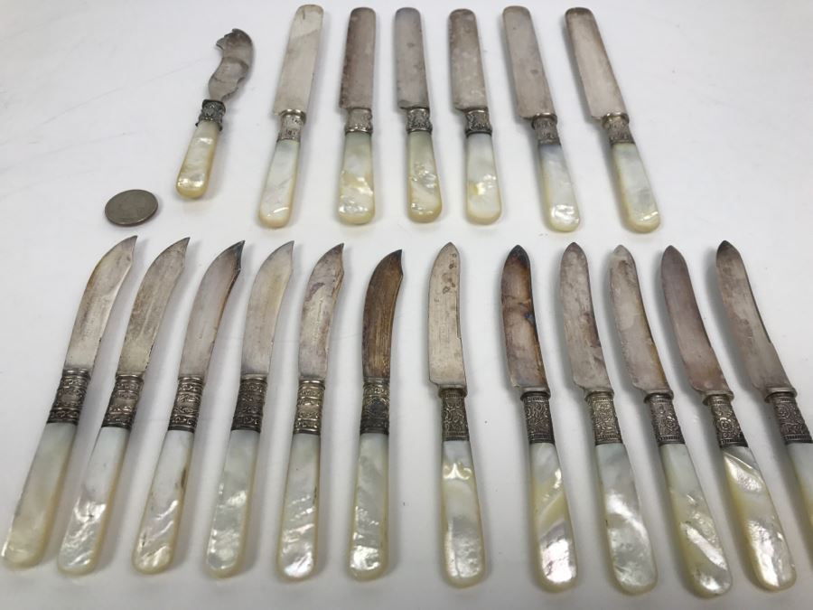 Collection Of Stering Silver With Mother Of Pearl Handle Knives [Photo 1]