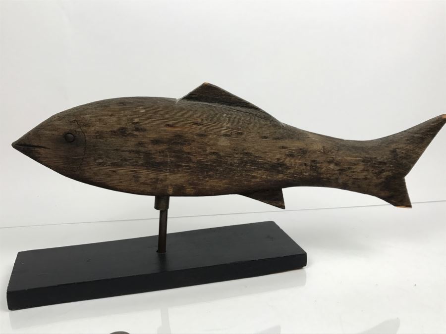 Primitive Carved Fish On Stand