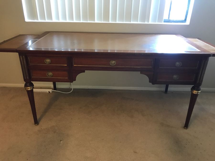 Vintage French Leather Top Desk With Pull Out Side Tables [Photo 4]