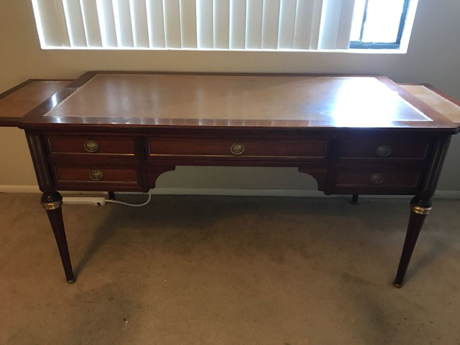Vintage French Leather Top Desk With Pull Out Side Tables [Photo 5]