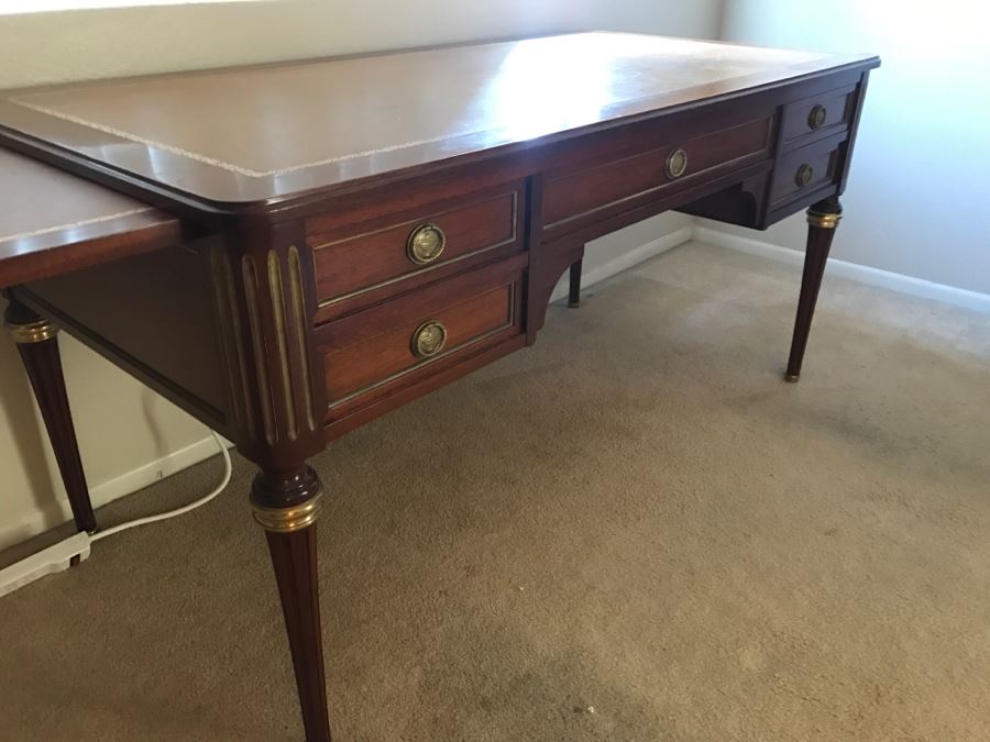 Vintage French Leather Top Desk With Pull Out Side Tables [Photo 3]
