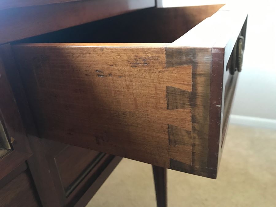 Vintage French Leather Top Desk With Pull Out Side Tables